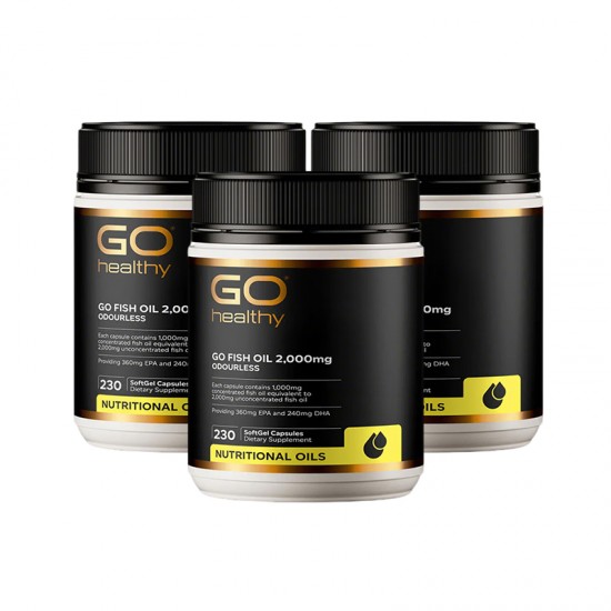 【秒杀包邮】【3瓶装】【胶囊因天气原因融化不理赔】Go Healthy 高之源 无腥鱼油2000mg 深海鱼油230粒 3瓶装  保质期2028.1